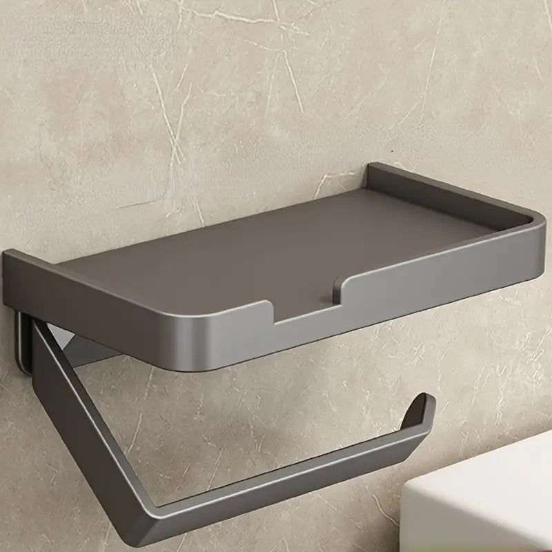 Aluminum Toilet Paper Holder with Phone Shelf, Grey or Black
