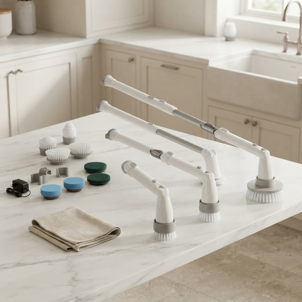 Long-Handle Electric Spin Scrubber with 2 Speeds and 8 Brush Heads