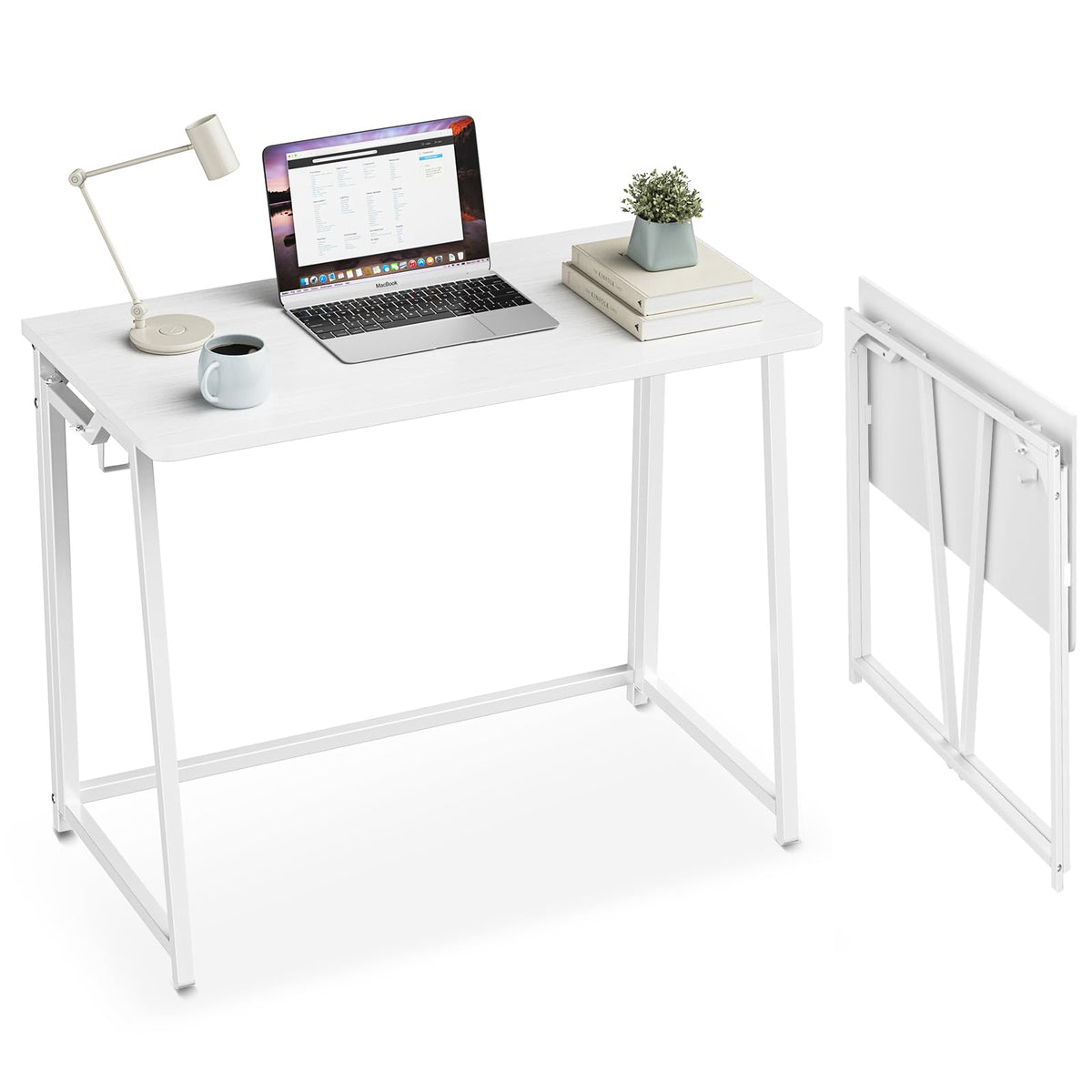 Foldable Writing Desk, 31.5 in Wide, Folds to 2.6 in, White