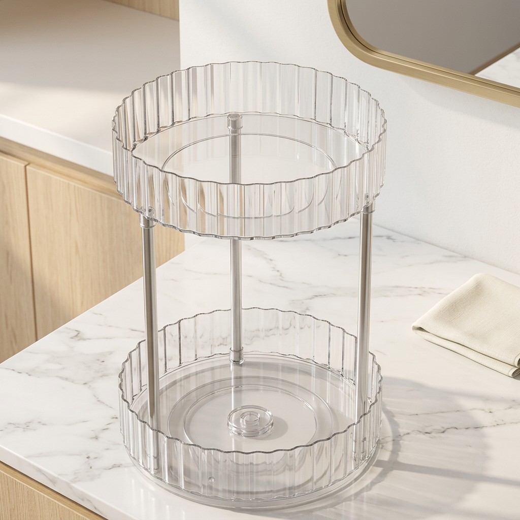 2-Tier Round 360° Rotating Makeup and Skincare Organizer, Clear
