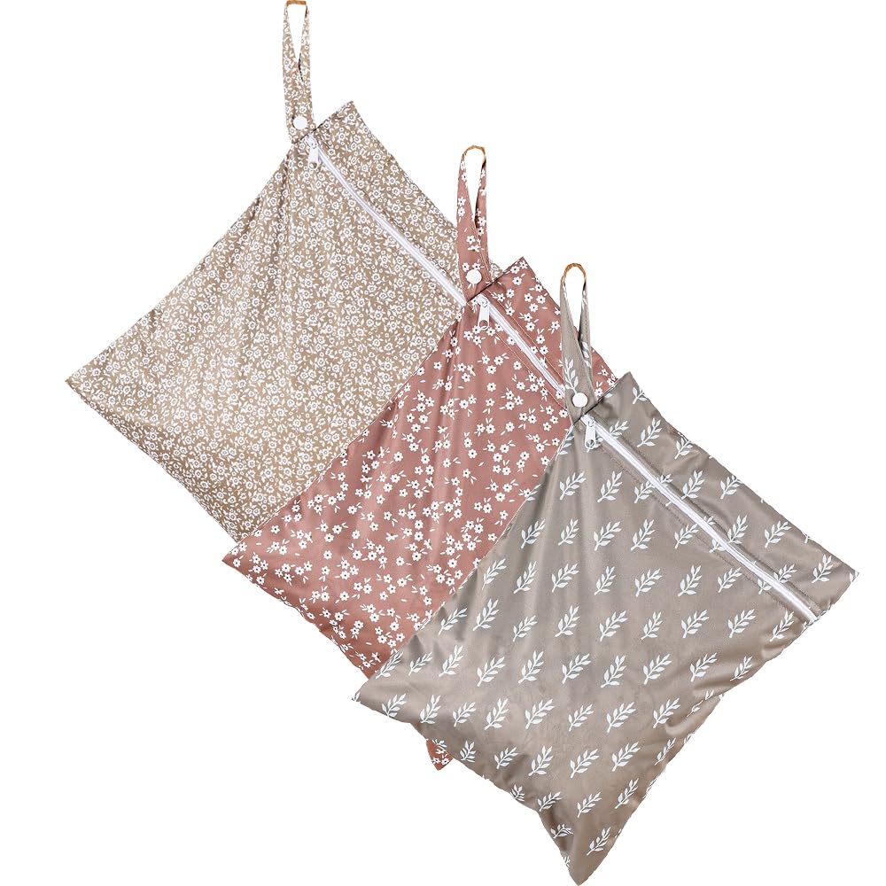 Waterproof Wet Dry Bags for Cloth Diapers, Set of 3, Flower