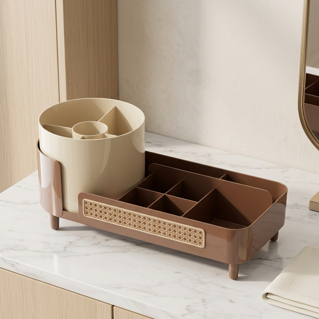 Rotating Large Capacity Cosmetic Display Case, Coffee
