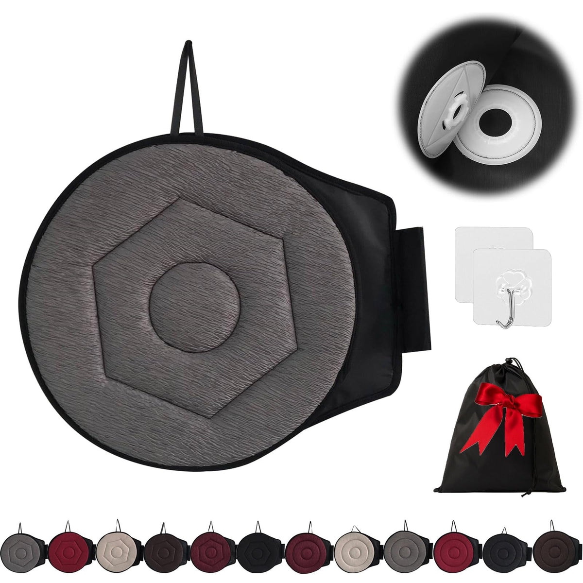 360-Degree Swivel Car Seat Cushion with Non-Slip Base, Gray