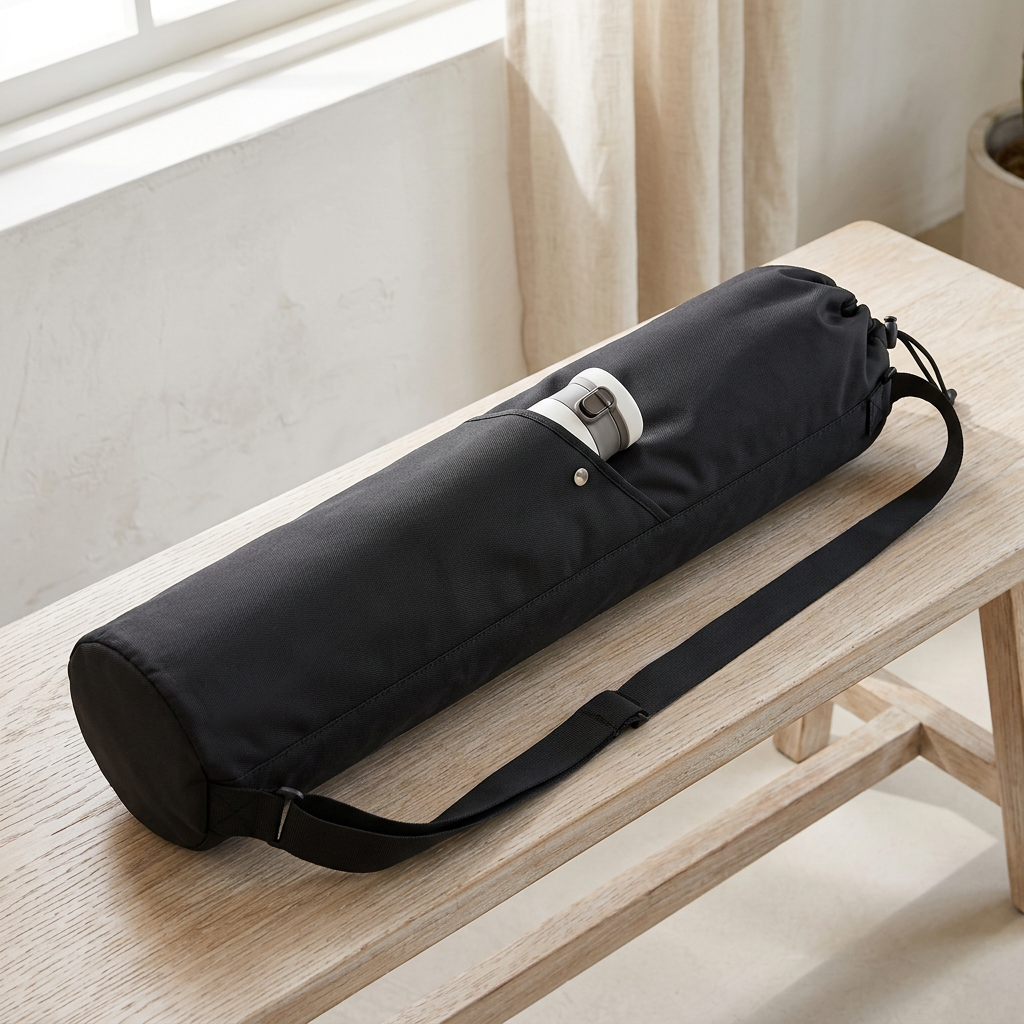 Waterproof Yoga Mat Bag with Pockets and Adjustable Strap, Black