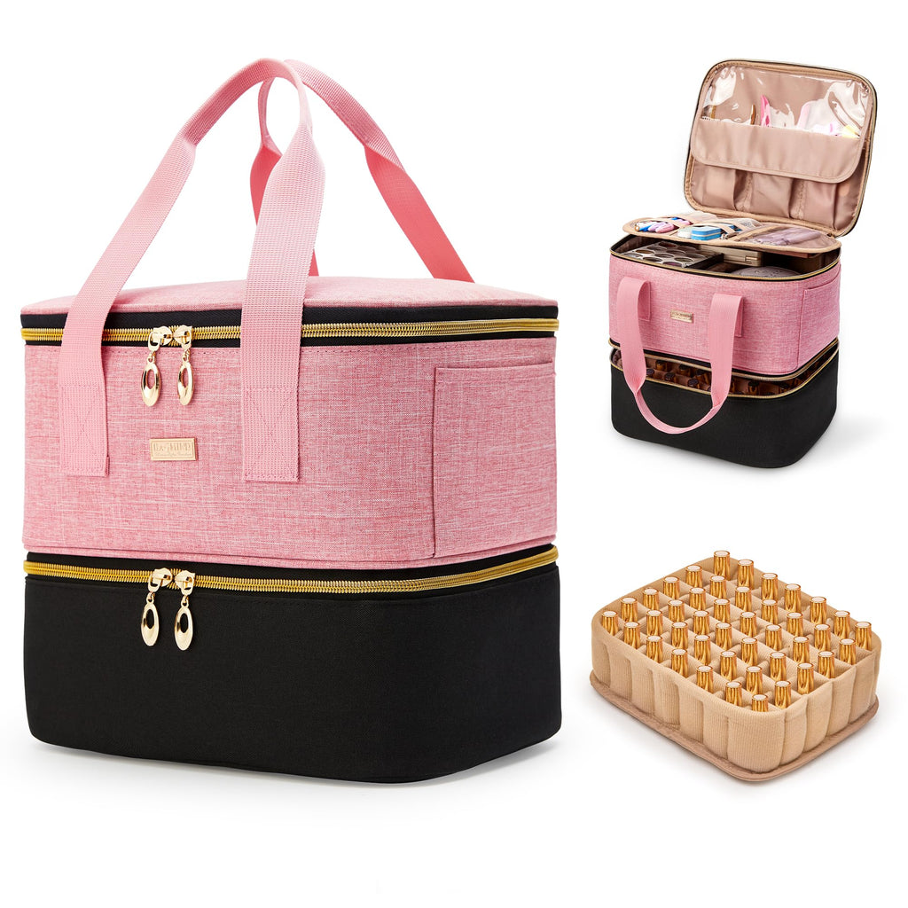 Double-Layer Nail Polish Organizer Bag, Holds 42 Bottles
