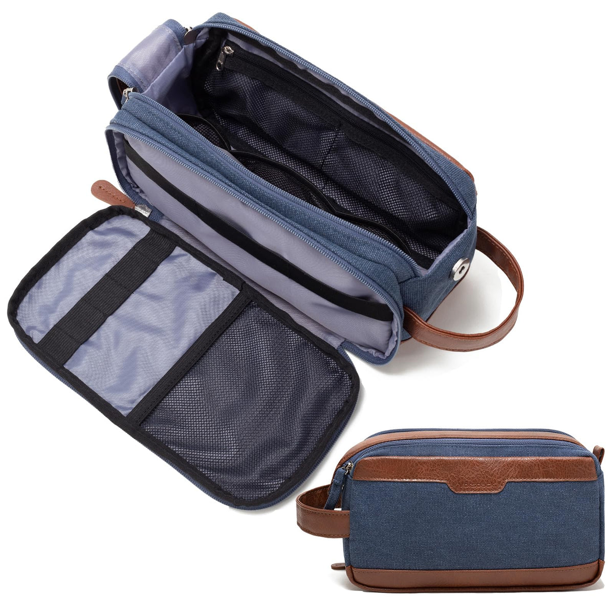 Men's Canvas Toiletry Bag with Wide Opening, Navy Blue