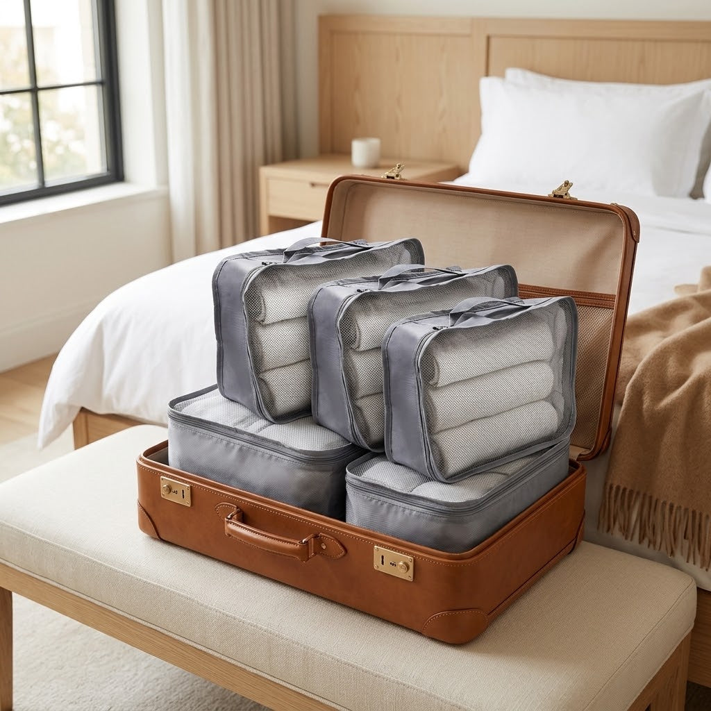 Small Ripstop Nylon Packing Cubes with Mesh Tops, 4 Pack, Grey