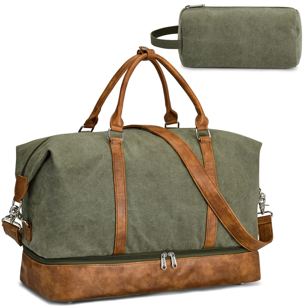 Canvas Weekender with Toiletry Bag and Shoe Compartment, Army Green