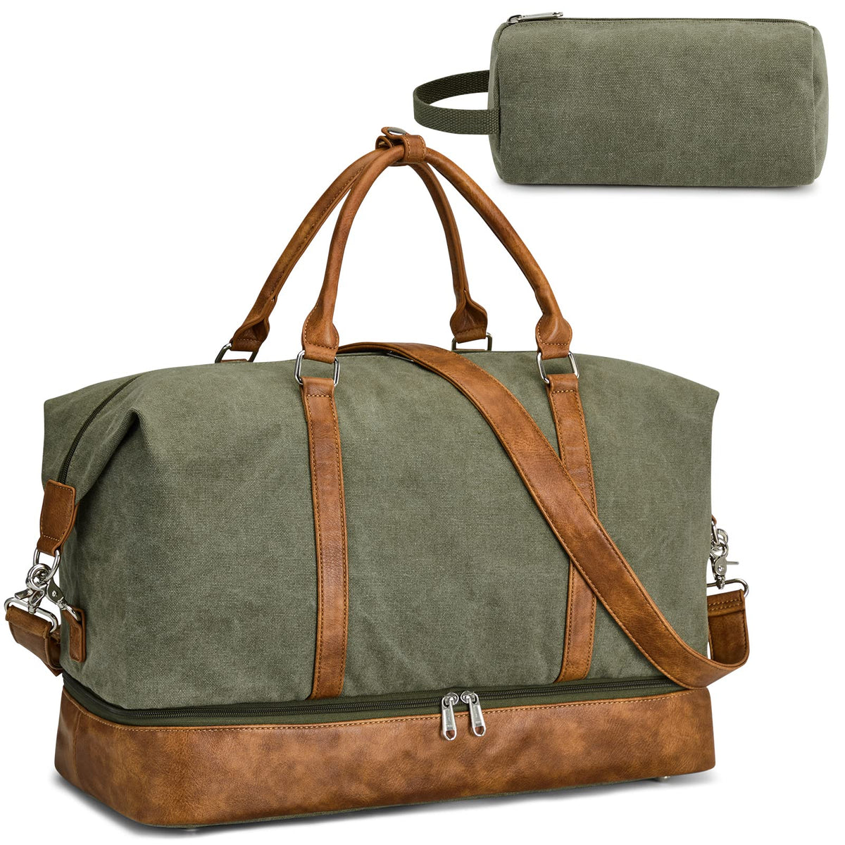 Canvas Weekender with Toiletry Bag and Shoe Compartment, Army Green