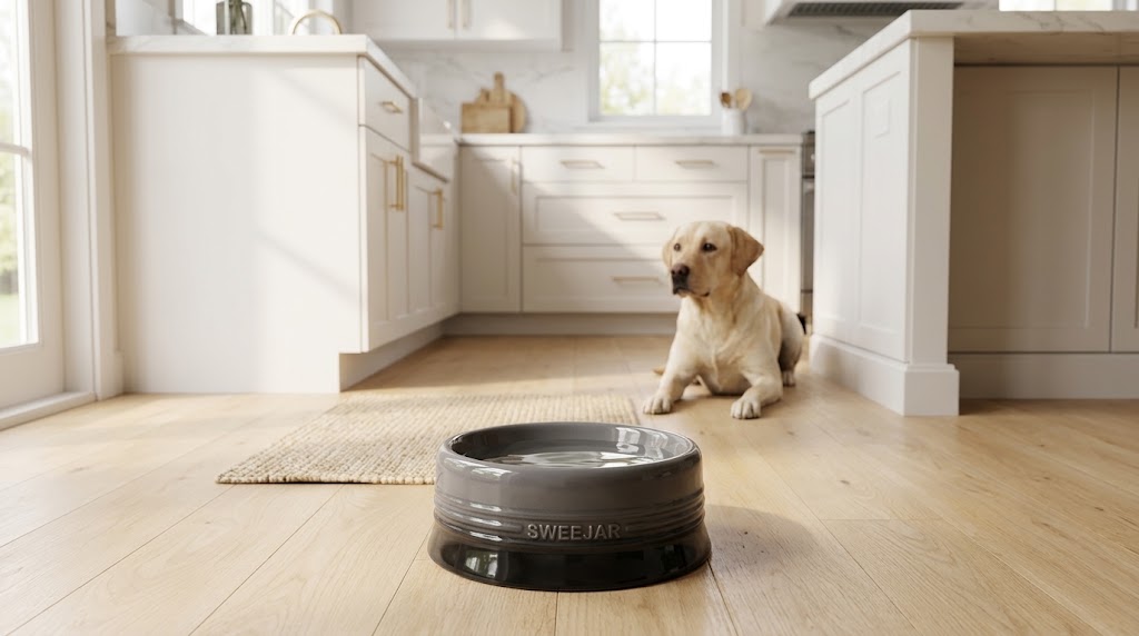 Heavy Porcelain Gradient Dog Bowl, 32 oz, Grey