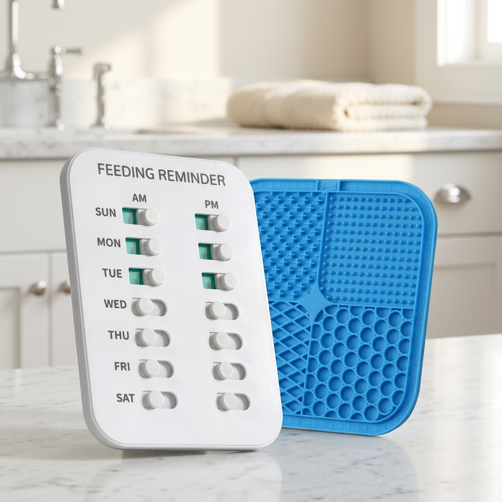 Magnetic AM/PM Pet Feeding Reminder with Licking Pad