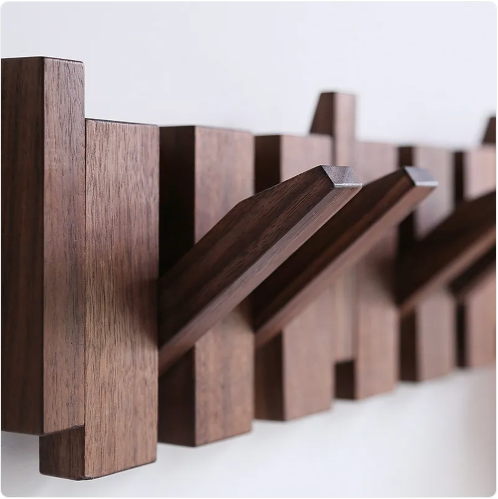 Solid Wood Wall Coat Rack with 4 to 12 Hooks for Entryway