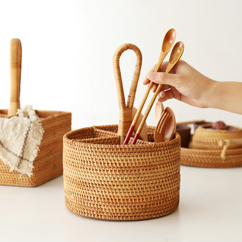 Rattan Storage Basket with Carry Handle, 30 x 19 x 19 cm