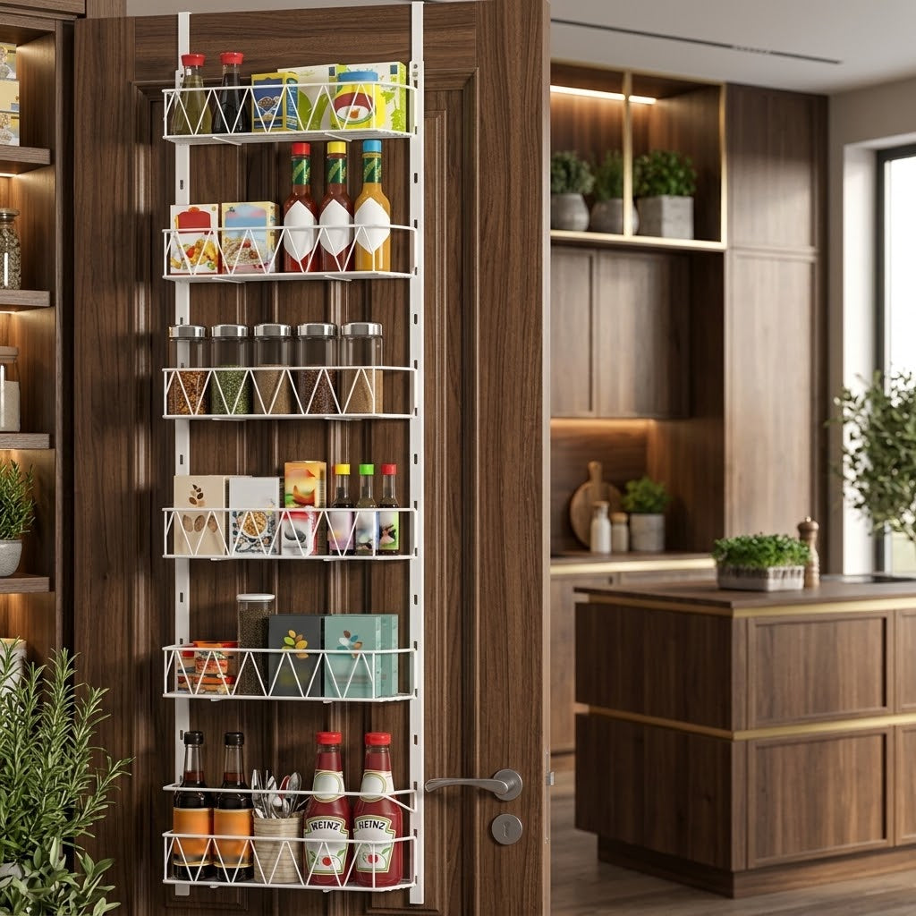 6-Tier Over-the-Door Pantry Organizer with Large Baskets, White