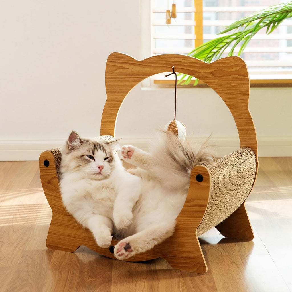 C-Shape Cardboard Cat Scratcher Lounger with Ball Toy and Catnip