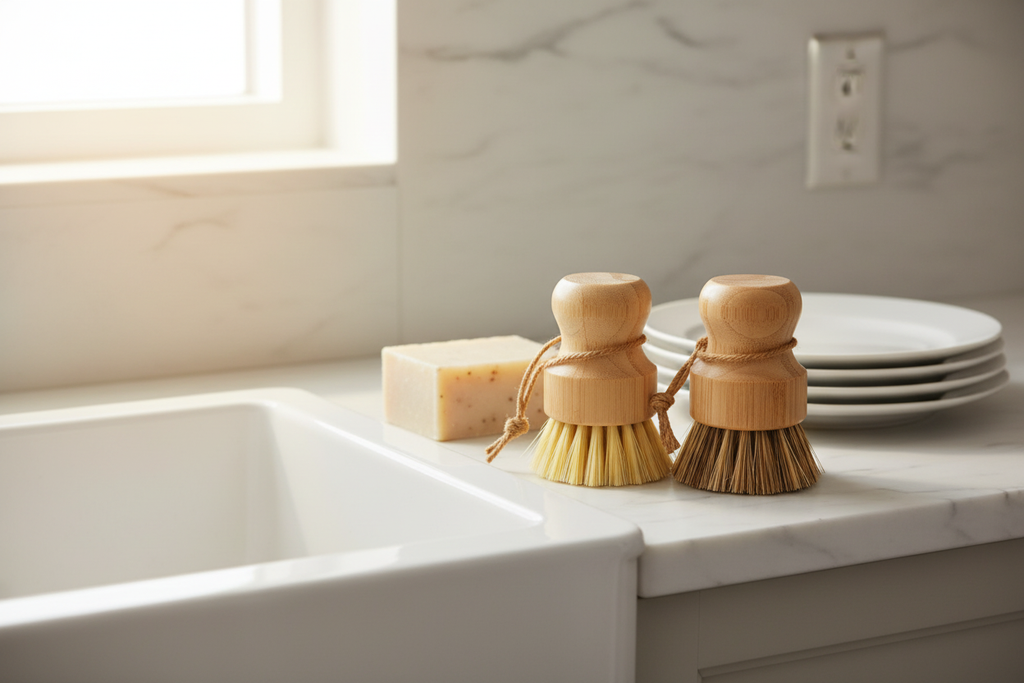 3/4 angle - Bamboo Dish Brushes