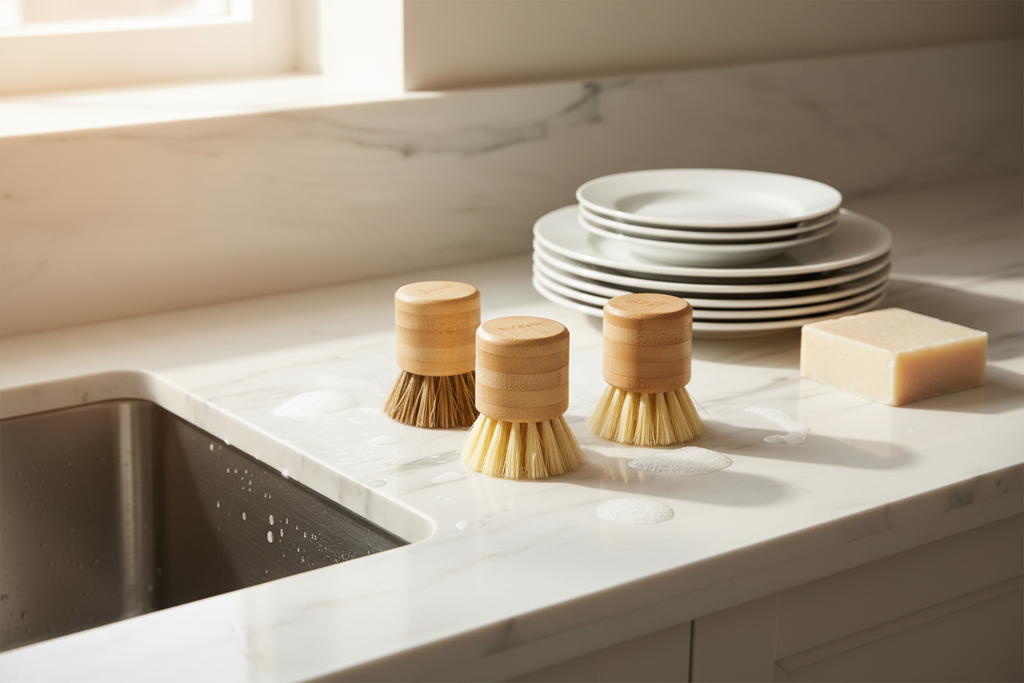 3/4 angle - Bamboo Scrub Brushes Kitchen