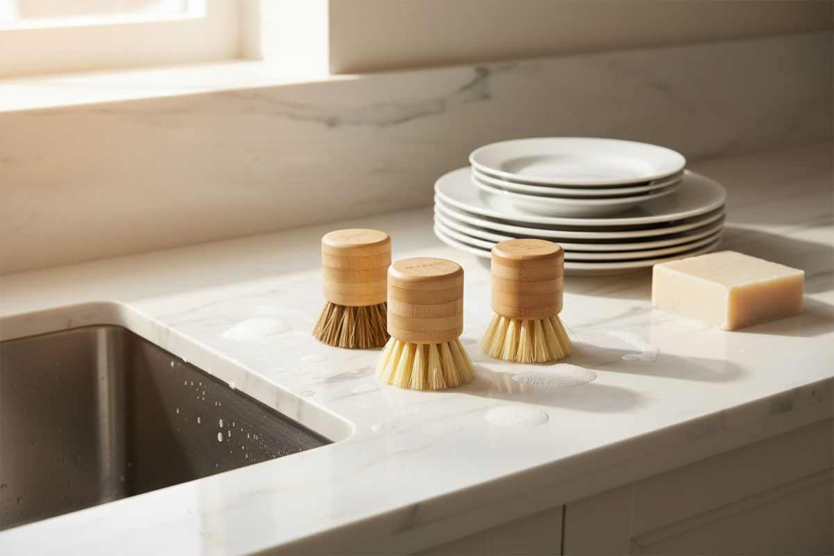 3/4 angle - Bamboo Scrub Brushes Kitchen