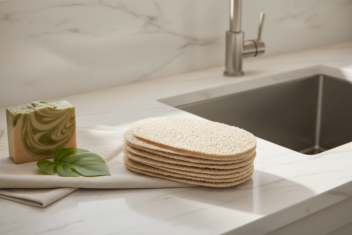 3/4 angle - Natural Loofah Stack Kitchen