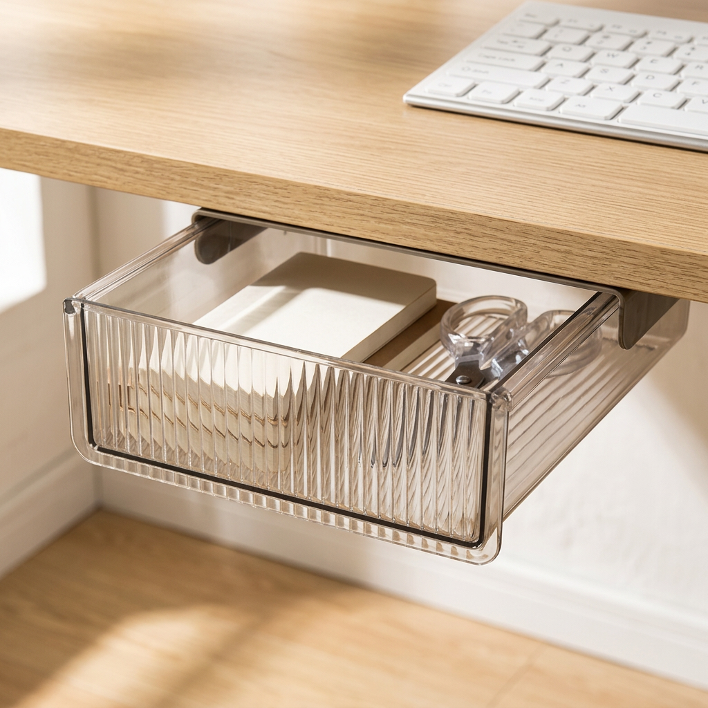Under-Desk Hidden Drawer Organizer, Clear or Black, 3 Sizes