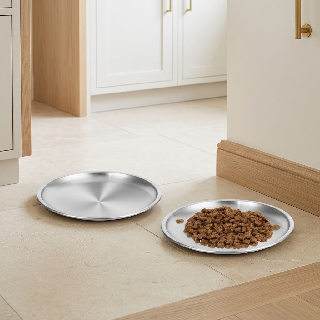 Shallow Stainless Steel Cat Bowls, 5.5 in, Set of 2