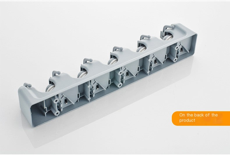 Wall-Mounted Mop and Broom Holder with Hooks, Grey