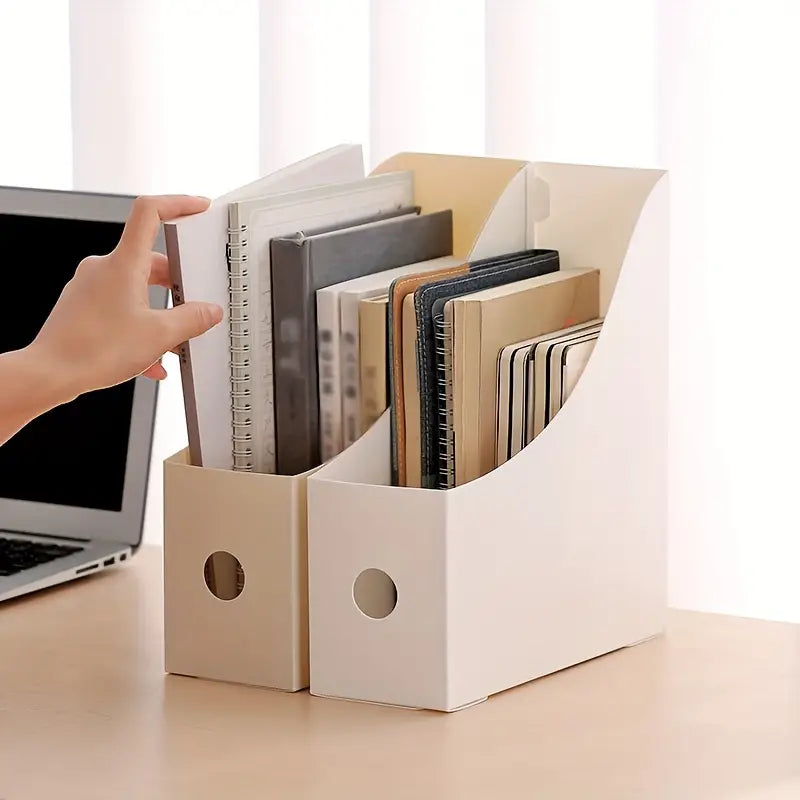 Desktop File Rack and Bookend Storage Box, PP, Black/White/Beige