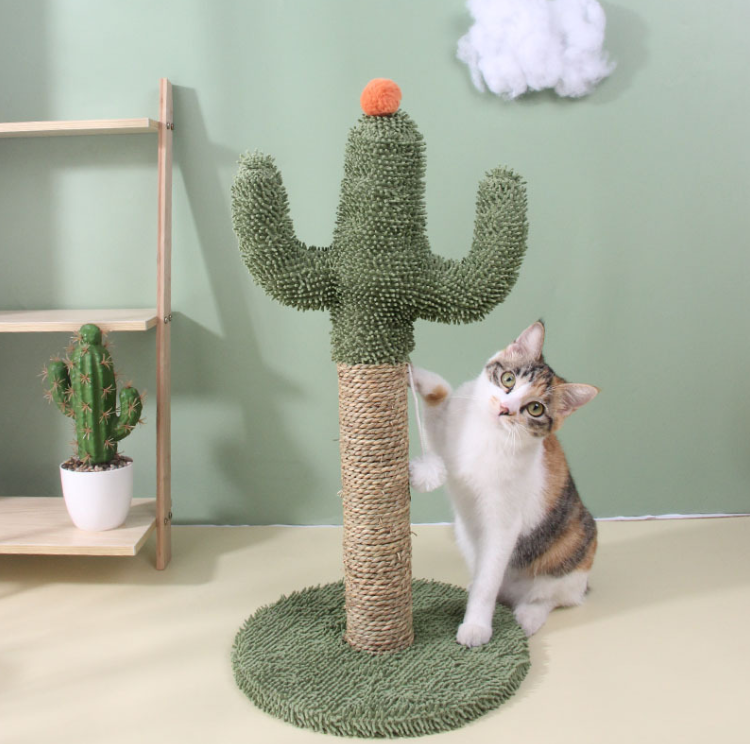 Cactus Cat Scratching Post with Sisal and Sea Straw Rope, 60 cm