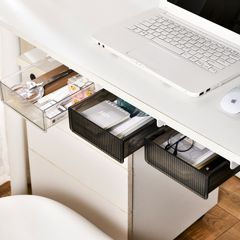 Under-Desk Hidden Drawer Organizer, Clear or Black, 3 Sizes