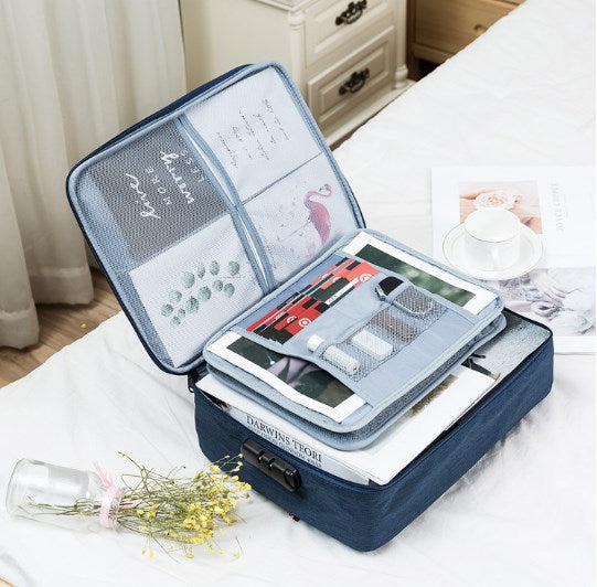 Travel Document Organizer Bag, Polyester, Black, Grey or Blue