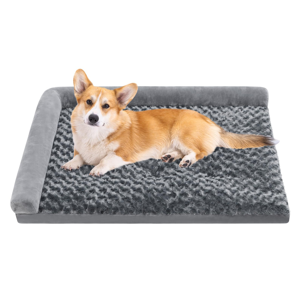 Washable Dog Sofa Bed with L-Shaped Bolster, 30 x 20 in, Dark Grey