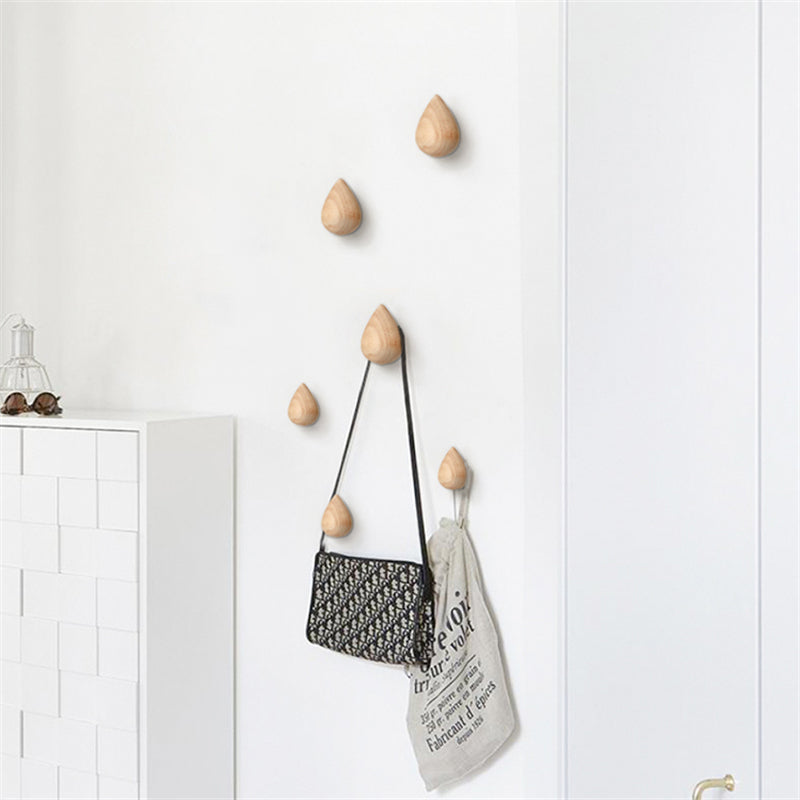 Beech Wood Water Drop Wall Hook for Coats and Bags