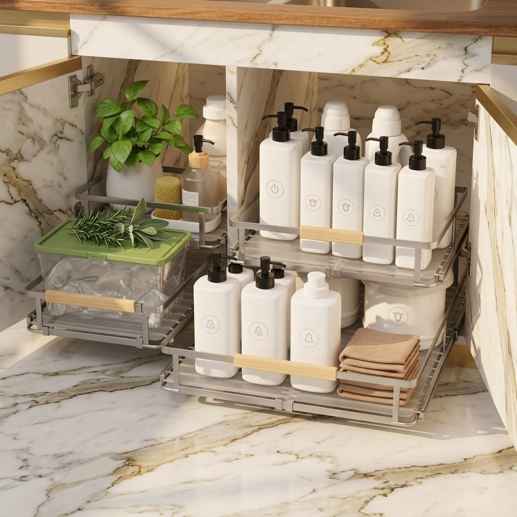 Expandable Under-Sink Pull-Out Organizers, Stainless Steel, 2-Pack