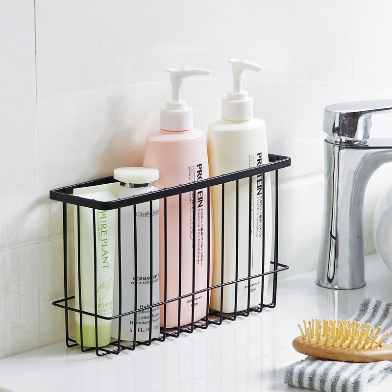 No-Drill Iron Wall Basket Rack with 2 Hooks, Black or White
