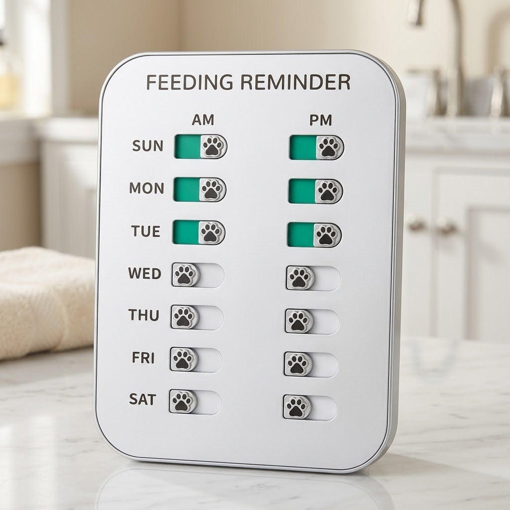 Magnetic Pet Feeding and Medication Reminder, AM/PM Slider, Silver
