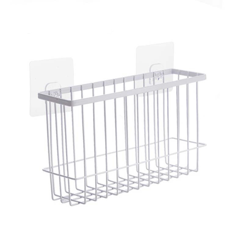 No-Drill Iron Wall Basket Rack with 2 Hooks, Black or White