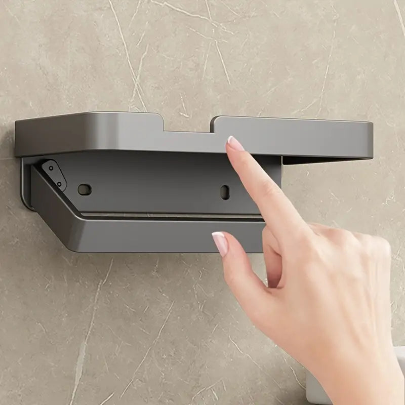 Aluminum Toilet Paper Holder with Phone Shelf, Grey or Black