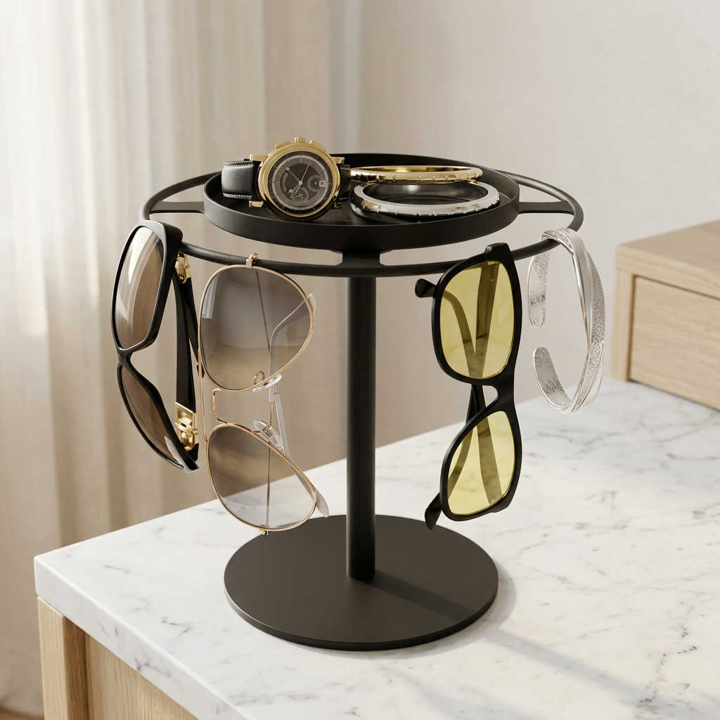 Modern Metal Desktop Storage Rack with Tray, Black or Gold