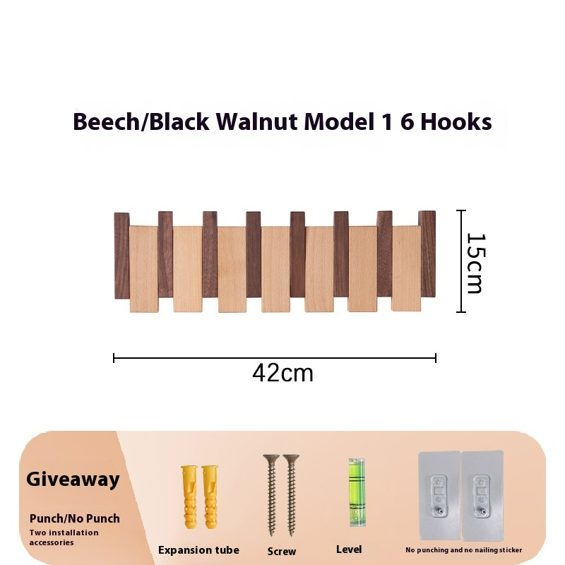 Wall-Mounted Wooden Key and Coat Hook Rack, 4 to 12 Hooks