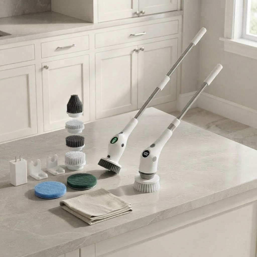 Cordless Electric Spin Scrubber with 9 Heads, 3 Speeds and LED Display