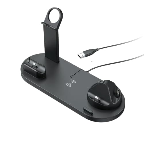 Wireless Charging Station with USB-C, Micro and Lightning Docks, Black