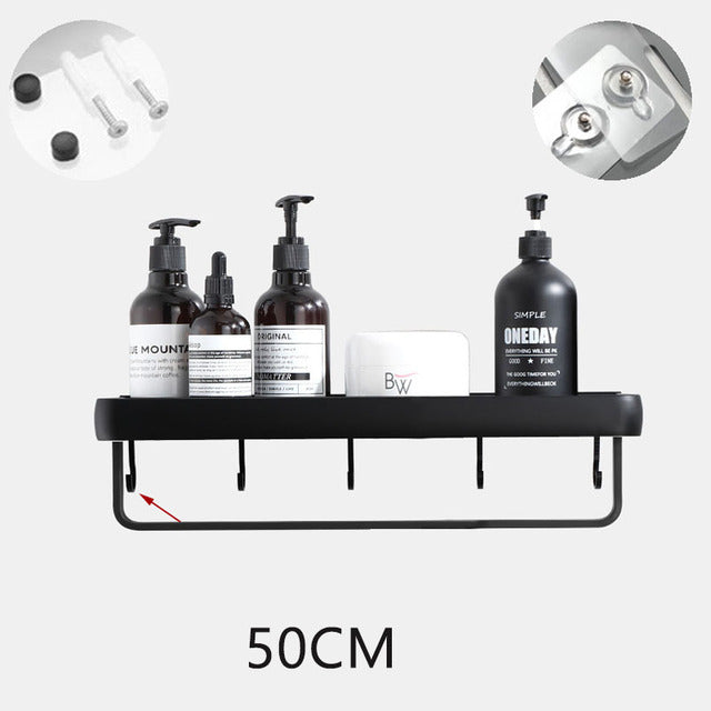 No-Drill Aluminum Bathroom Shelf and Towel Rack, 30, 40 or 50 cm