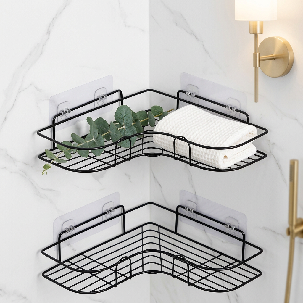 No-Drill Aluminum Corner Shower Shelf, Triangle or Long Rack