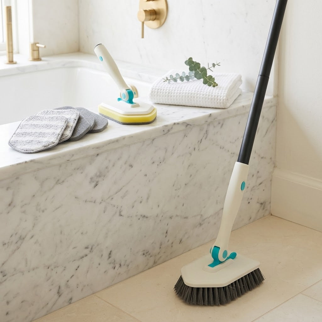 3-in-1 Long-Handle Bathtub and Tile Scrubber Set, White