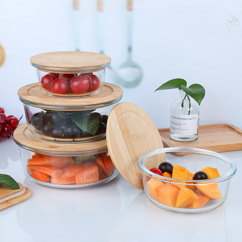 Borosilicate Glass Lunch Box with Bamboo Lid, Multiple Shapes
