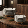 Adjustable Bamboo Plate Rack Organizer with Handles, 2-Pack