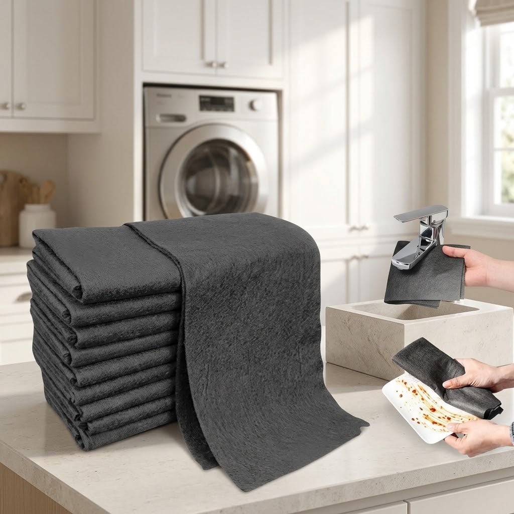 Thickened Nylon Cleaning Cloths for Glass, 20 x 30 cm, 10-Pack, Black