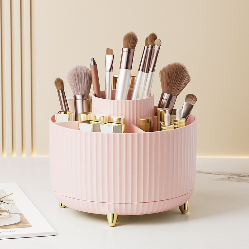 Swivel Makeup Brush Organizer with Multi-Compartment Storage