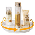 360° Rotating Clear Makeup Organizer with Gold Steel Sides, 1 Tier