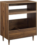 Mid-Century Record Player Stand with Flip-Bin Vinyl Storage, Walnut